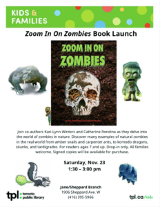 Poster for the Book Launch of Zoom in on Zombies